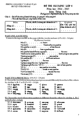 Đề thi olympic môn Tiếng Anh Lớp 6 - Đề 6 - Năm học 2014-2015 - Phòng GD & ĐT Thanh Oai (Có đáp án)